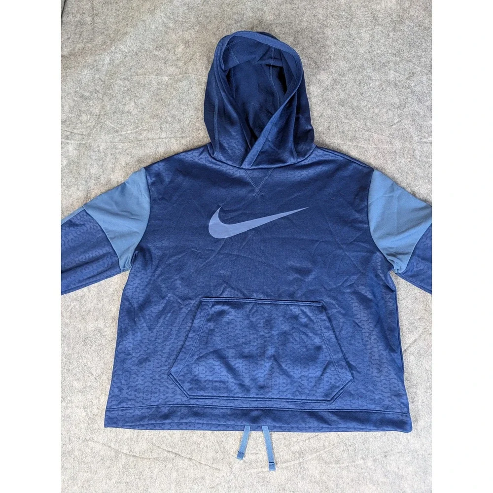 Nike Dri-FIT Kids‎ Blue Geometric Pattern Pullover Hoodie XL Long Sleeve Logo